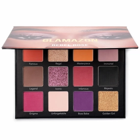 Glamazon Eyeshadow Palette, Rebel Rose, 12 Shades, Versatile Eye Makeup Set for Stunning Day-to-Night Looks, Red Tones