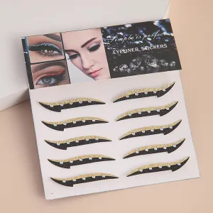 Glitter Eyeliner Stickers with Rhinestones Adhesive Eye Line Strip Reusable Eyeshadow Stickers,Eyeliner Sticker (Golden, 10 Pairs)