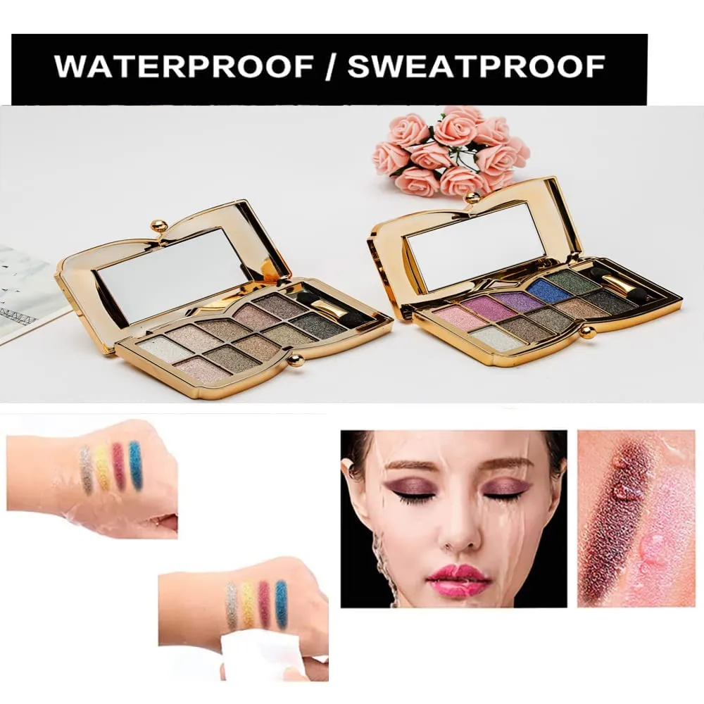 Glitter Eyeshadow Palette, 10 Colors Shimmer, Gold, Highly Pigmented, Long Lasting, Waterproof, Sweatproof, Professional, Nude