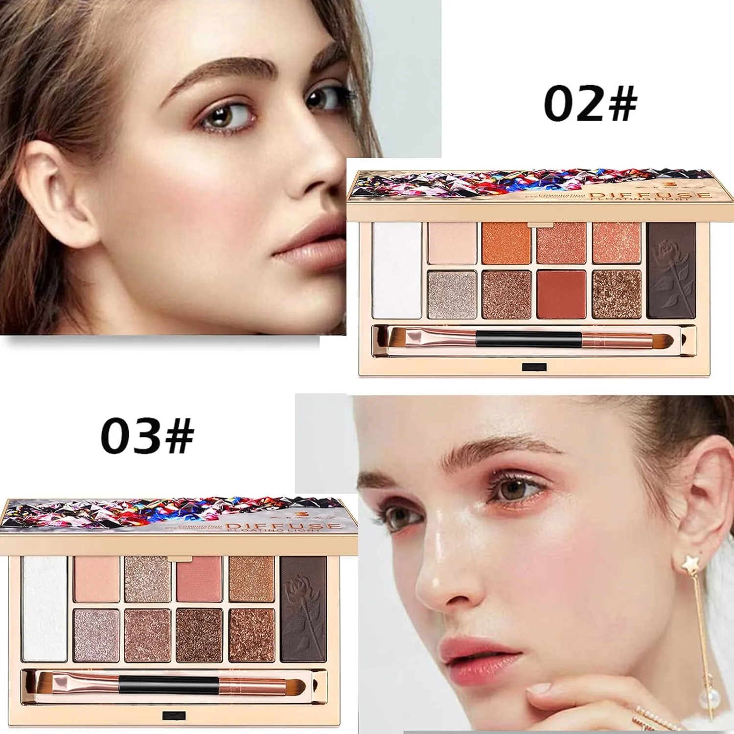Glitter Eyeshadow Palette&Shimmer Eyeshadow Palette,10 Colors Eyeshadow Palette Makeup - Matte Shimmer Glitter Brown Eye Shadow Highly Pigmented Long Lasting Waterproof Make Up Palettes for Women (4#)