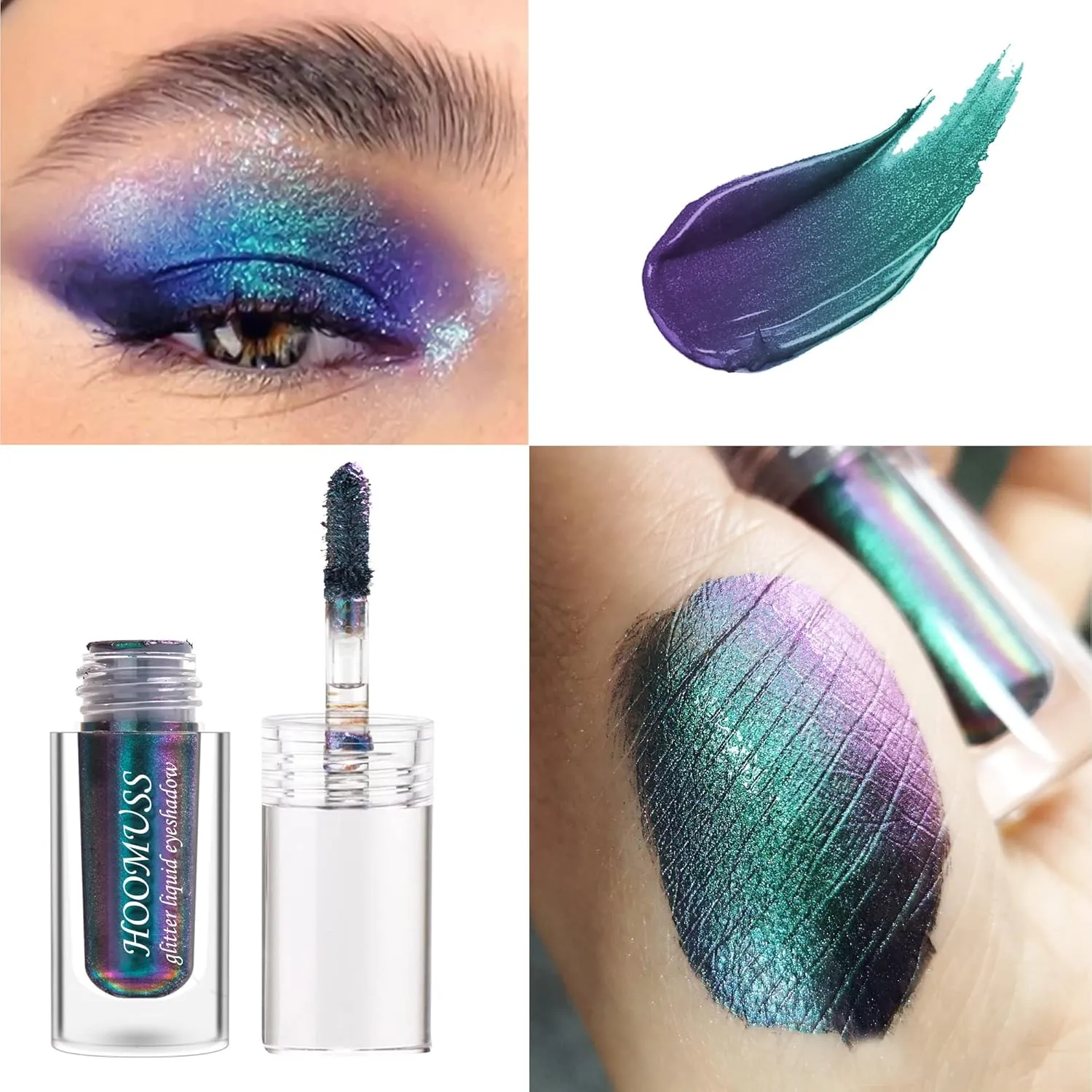 Glitter Liquid Eyeshadow, 3Colors Chameleon Liquid Metallic Eyeshadows Holographic Glitter Multichrome Eye Makeup Set, Long Lasting Wearing, Highly Pigment, Quick-Drying (#1 3 6)