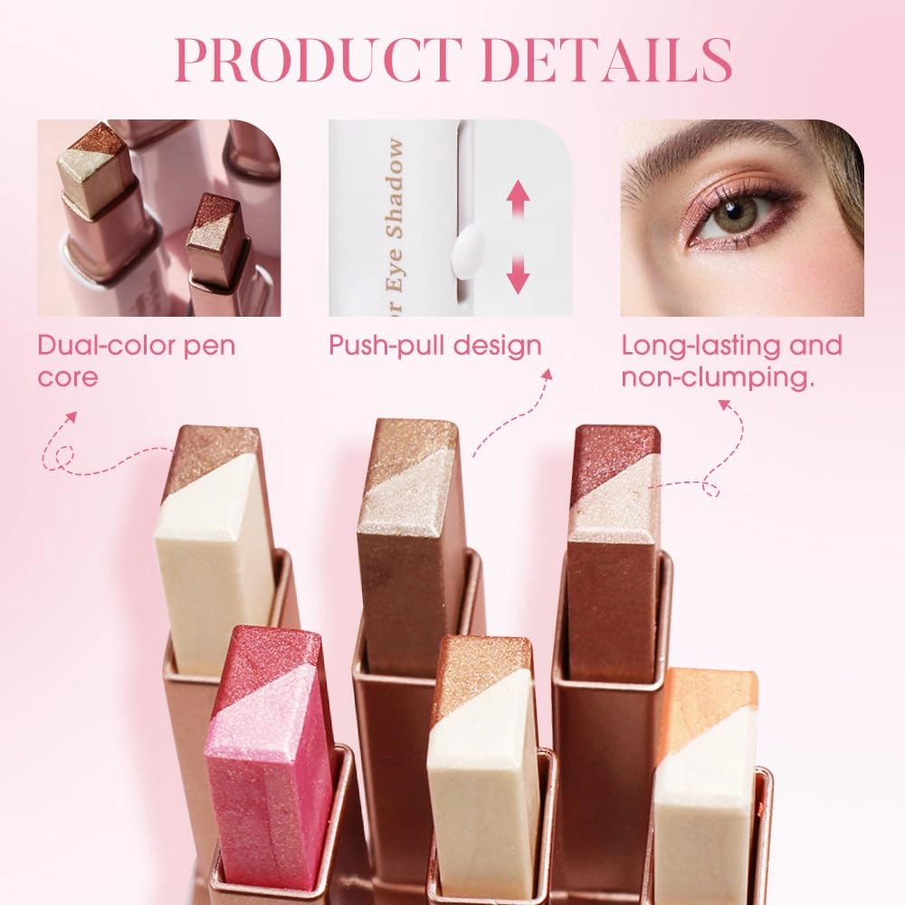 Glitter Gradient Eyeshadow Stick, Dual-Tone Shimmer Eyeshadow Stick, Waterproof & Long-Lasting Eye Shadow Pencil for Effortless Eye Makeup (06 - Rose Gold)