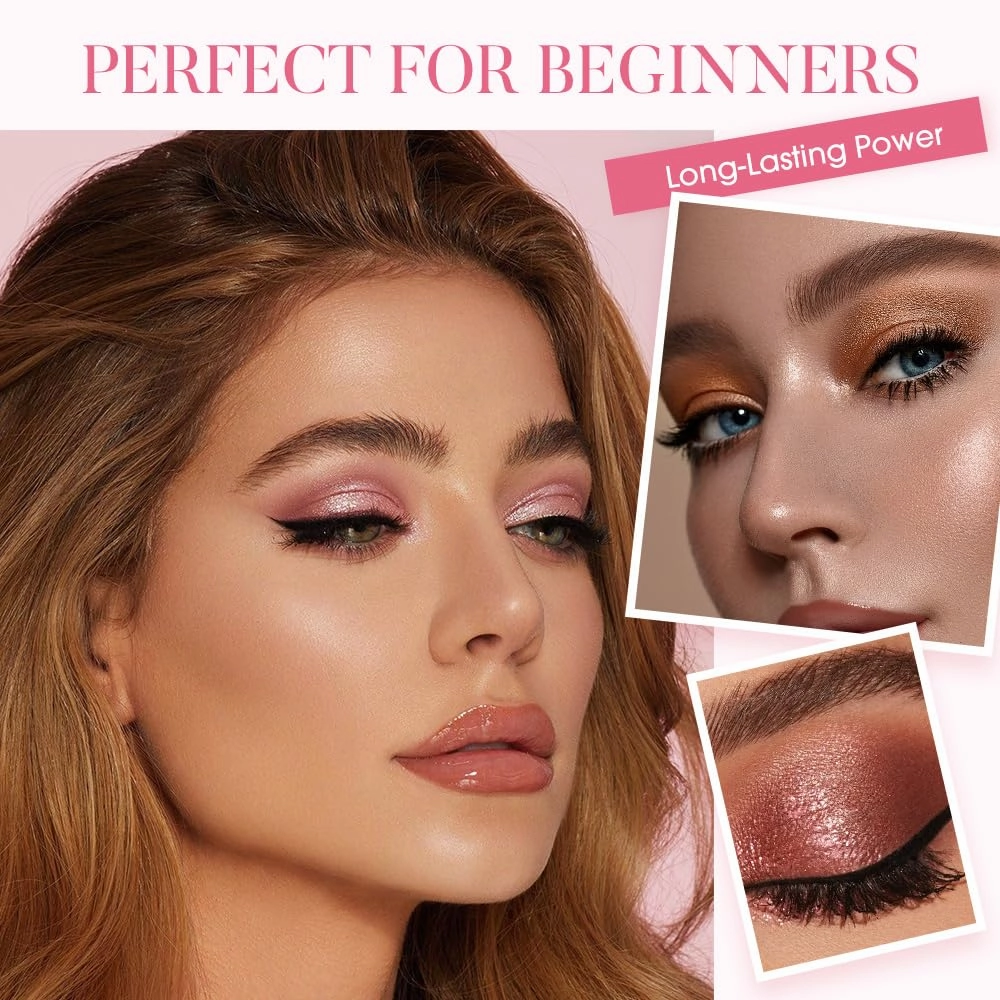 Glitter Gradient Eyeshadow Stick, Dual-Tone Shimmer Eyeshadow Stick, Waterproof & Long-Lasting Eye Shadow Pencil for Effortless Eye Makeup (06 - Rose Gold)