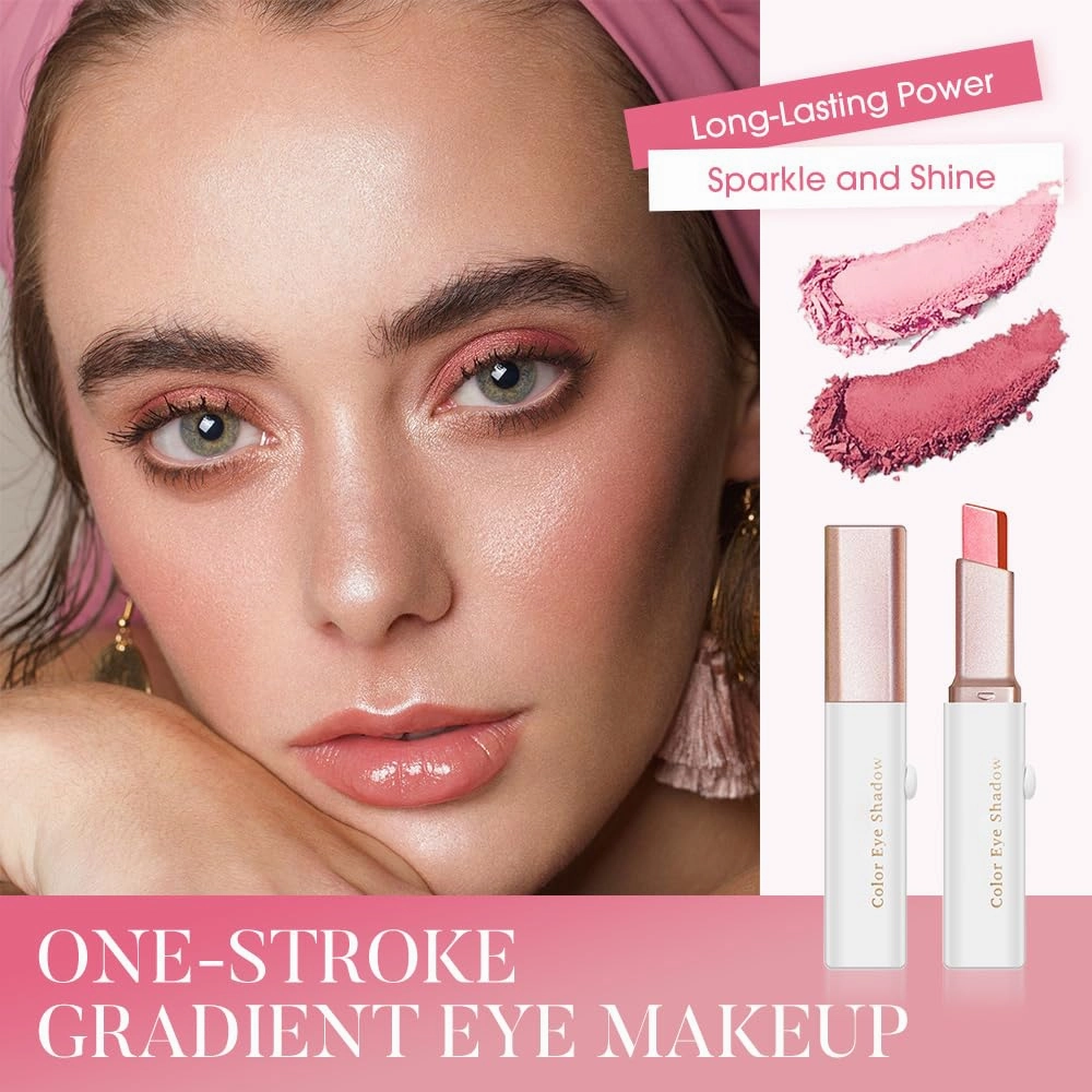 Glitter Gradient Eyeshadow Stick, Dual-Tone Shimmer Eyeshadow Stick, Waterproof & Long-Lasting Eye Shadow Pencil for Effortless Eye Makeup (06 - Rose Gold)
