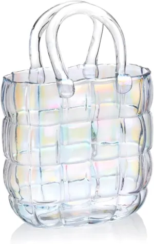 Godinger Handbag Vase, Clear Iridescent Vase Crystal Decorative Piece | Home Decor, Flower Arrangements, or Unique Gifts