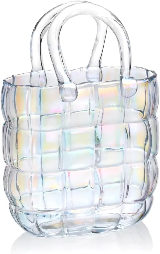 Godinger Handbag Vase, Clear Iridescent Vase Crystal Decorative Piece | Home Decor, Flower Arrangements, or Unique Gifts