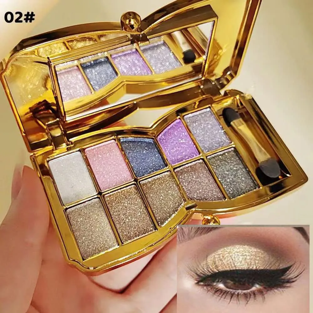 Gold Eye Shadow Eyeshadow Palette Shimmer - 10 Colors Sparkly Eyeshadow Glitter Highly Pigmented Long Lasting Waterproof Sweatproof Professional Nudes Warm Natural Neutral Smoky Cosmetic(#02)