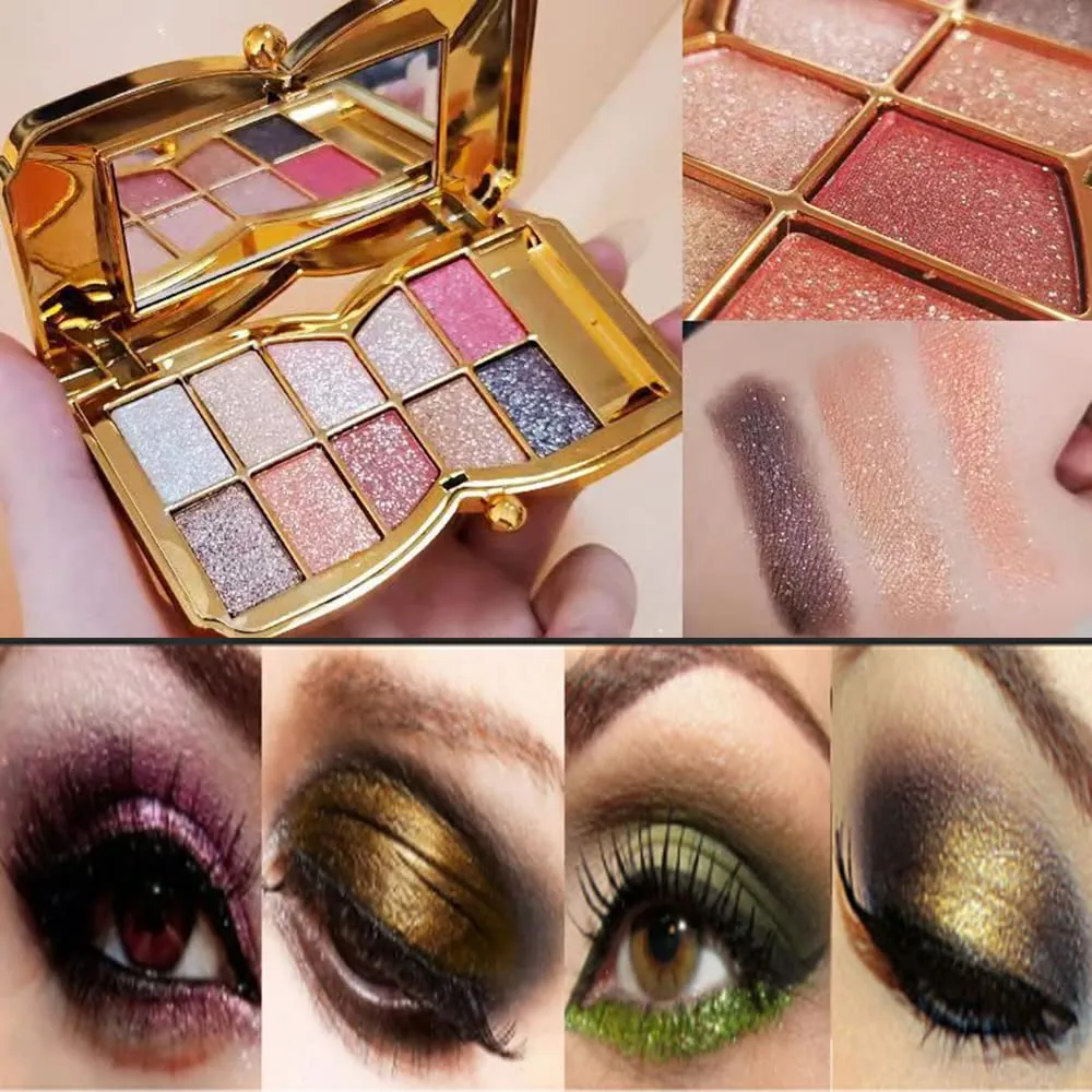 Gold Eye Shadow Eyeshadow Palette Shimmer - 10 Colors Sparkly Eyeshadow Glitter Highly Pigmented Long Lasting Waterproof Sweatproof Professional Nudes Warm Natural Neutral Smoky Cosmetic(#02)