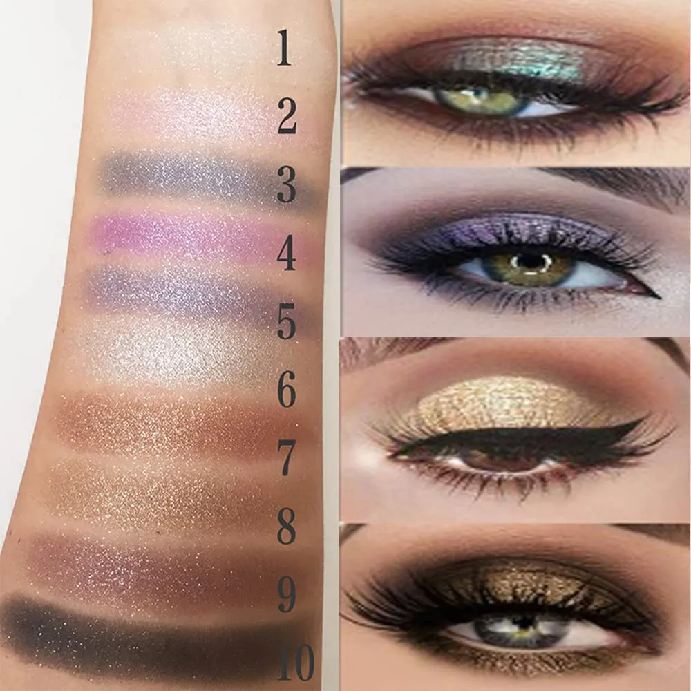 Gold Eye Shadow Eyeshadow Palette Shimmer - 10 Colors Sparkly Eyeshadow Glitter Highly Pigmented Long Lasting Waterproof Sweatproof Professional Nudes Warm Natural Neutral Smoky Cosmetic(#02)