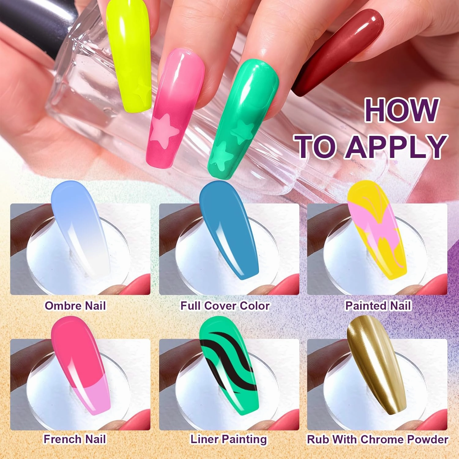 Gradient Painting Gel, 9 Colors Ombre Gel Nail Polish with Tweezers for Ombre Nails Aura Nails French Manicure Soak Off UV Long-lasting No-wipe Home Salon DIY Nail Art ChromaGlow