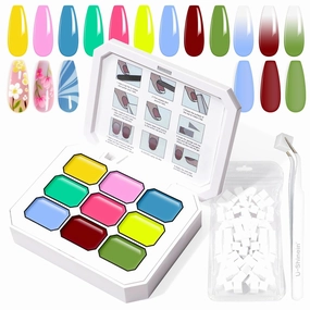 Gradient Painting Gel, 9 Colors Ombre Gel Nail Polish with Tweezers for Ombre Nails Aura Nails French Manicure Soak Off UV Long-lasting No-wipe Home Salon DIY Nail Art ChromaGlow
