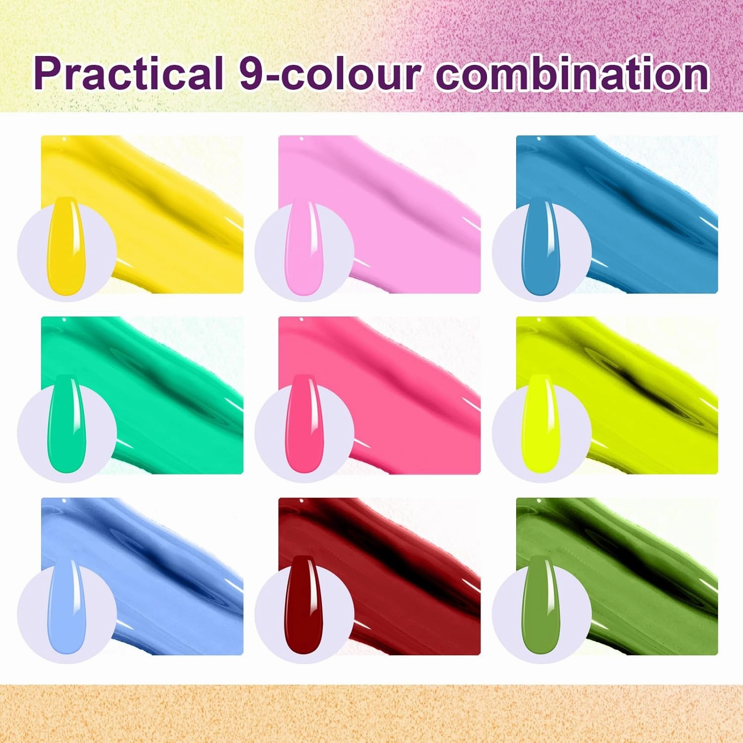 Gradient Painting Gel, 9 Colors Ombre Gel Nail Polish with Tweezers for Ombre Nails Aura Nails French Manicure Soak Off UV Long-lasting No-wipe Home Salon DIY Nail Art ChromaGlow