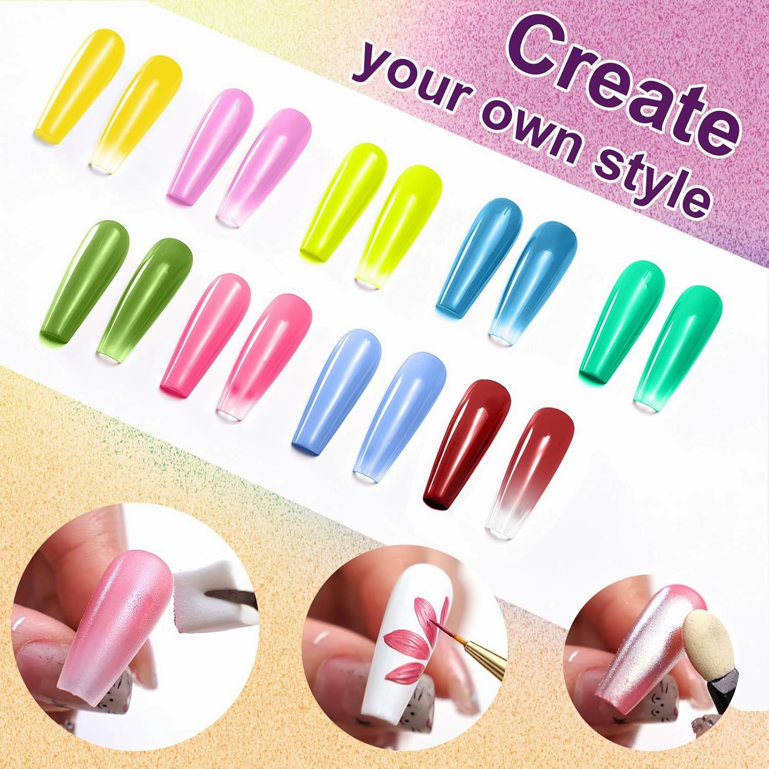 Gradient Painting Gel, 9 Colors Ombre Gel Nail Polish with Tweezers for Ombre Nails Aura Nails French Manicure Soak Off UV Long-lasting No-wipe Home Salon DIY Nail Art ChromaGlow