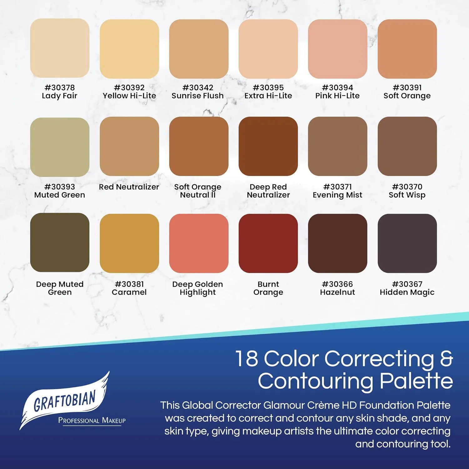 Graftobian HD High-Definition Super Palette - Foundation Palette with Free Blending Sponge, Professional Face Cream Palette, Contour & Coverage Face Makeup, Artist Kit Addition - Global Corrector