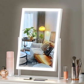 Hansong Led Vanity Mirror with Lights 11.8"×16" Lighted Makeup Mirror with 3 Modes Lights 10X Magnification Mirror Smart Touch Control Dimmable 360°Rotation LED Lighted Mirror for Makeup Desk Bedroom