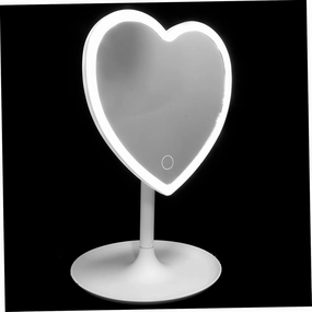 Happyyami Heart Shaped LED Makeup Mirror Compact Desktop Mirror with Superior Reflectivity for Home Use for Makeup Application Space Saving Design No Distortion