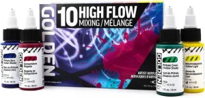 High Flow Acrylics by GOLDEN, High Flow Mixing Set, 10 Colors, Professional Acrylic Paint