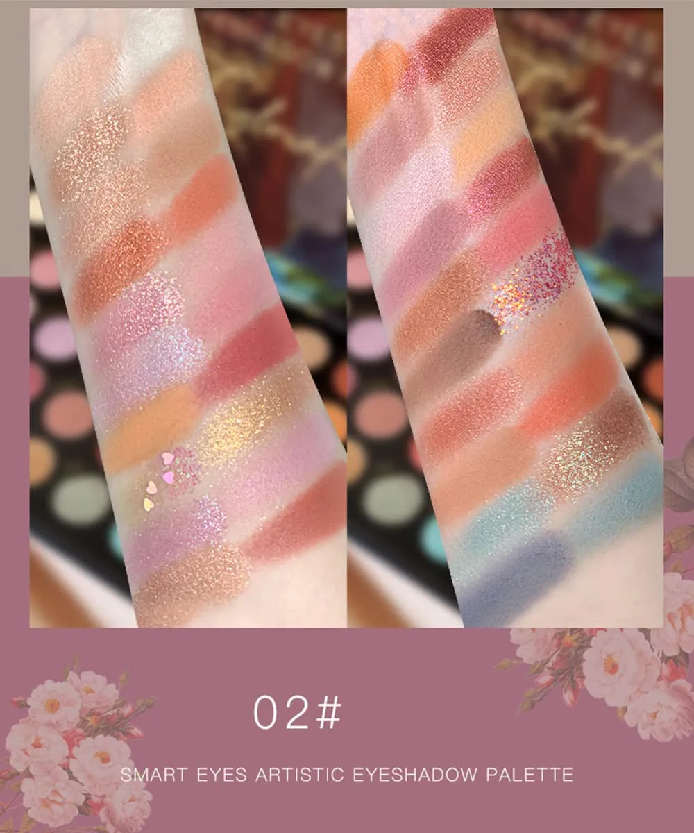 Highly Pigmented Eyeshadow Palette , 40 Colors Matte Shimmer Glitter Metallic Eyeshadow Palette Blendable Waterproof Long Lasting Natural Colors Make Up Eye Shadows Cosmetics Gift Kit-Great for Travel (02#)