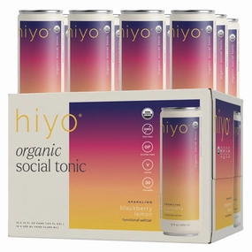 Hiyo Organic Social Tonic - Blackberry Lemon, 12 Pack - N.A. Functional Seltzer, Sparkling Water Crafted with Organic Adaptogens, Nootropics & Botanicals