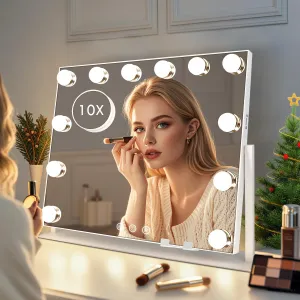 Hollywood Makeup Mirror with Lights,Lighted Vanity Mirror with 3 Light Modes, Detachable 10X Magnifying Mirror, 360° Rotatable, Metal Frame,Touch Control,USB Powered, Gifts, 22 x 16” - White