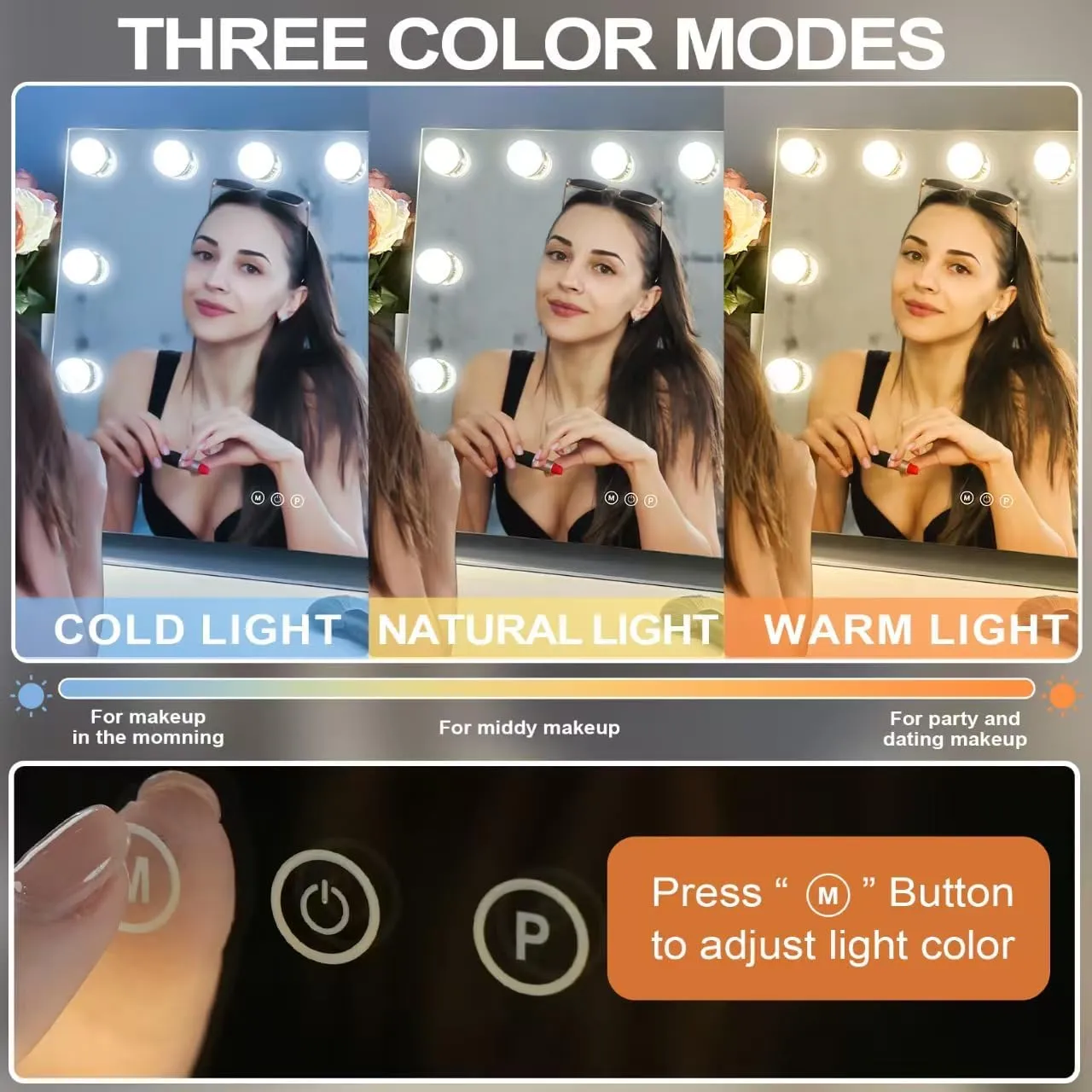 Hollywood Makeup Mirror with Lights,Lighted Vanity Mirror with 3 Light Modes, Detachable 10X Magnifying Mirror, 360° Rotatable, Metal Frame,Touch Control,USB Powered, Gifts, 22 x 16” - White