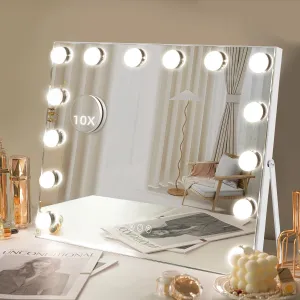 Hollywood Vanity Mirror with Lights, Lighted Makeup Mirror with 10X Magnification, Vanity Makeup Mirrors with 14 LED Bulbs, Smart Touch Control, 3 Lighting Modes, Sturdy Metal Frame