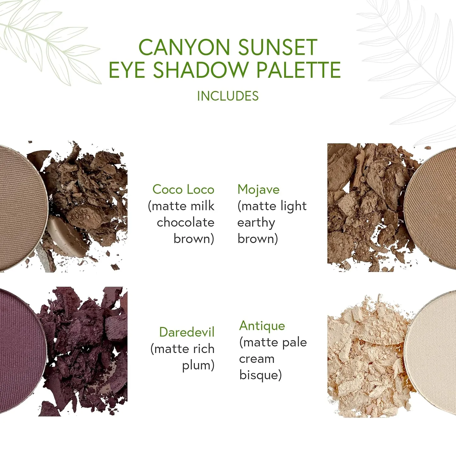 Honeybee Gardens Canyon Sunset Eye Shadow Palette, Clean and Bold, 4 Highly Pigmented Colors With Long Lasting Luxe Finish, Vegan, Cruelty-Free, Gluten-Free, and Paraben-Free, Net Wt 1.3g Each