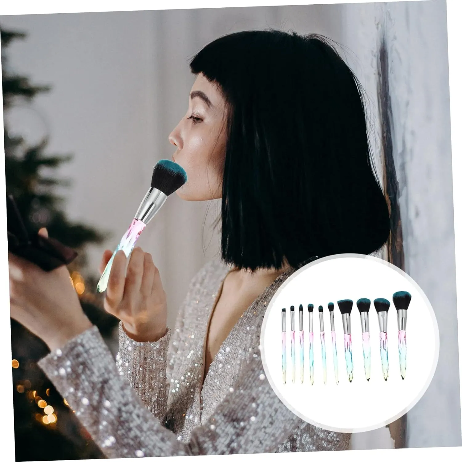 Housoutil 10pc Makeup Brush Set Perfect for Airbrush Foundation Eyeliner Powder Fine Bristles No Shedding