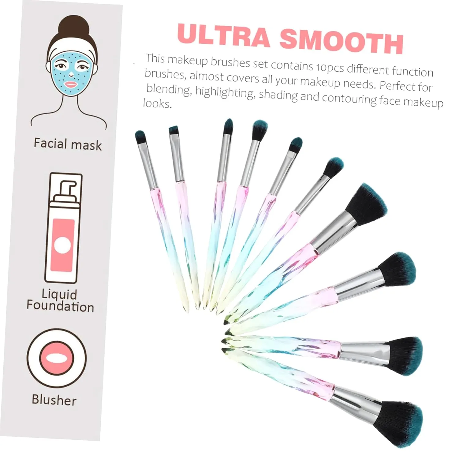 Housoutil 10pc Makeup Brush Set Perfect for Airbrush Foundation Eyeliner Powder Fine Bristles No Shedding