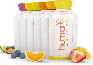 Huma Plus (Double Electrolytes) Chia Energy Gel, Variety Pack, 12 Gels - Stomach Friendly, Real Food Energy Gels