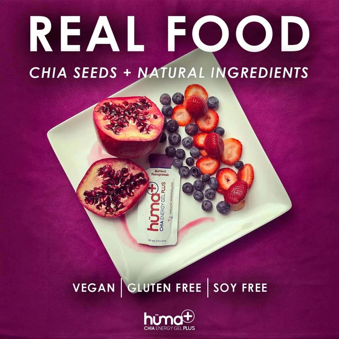 Huma Plus (Double Electrolytes) Chia Energy Gel, Variety Pack, 12 Gels - Stomach Friendly, Real Food Energy Gels