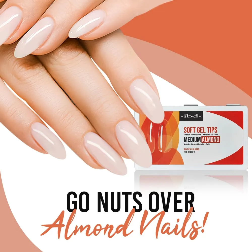 IBD Clear Soft Gel Nail Tips Medium Almond Shape - Pre-Etched, Nail Extensions for Strong Adhesion, Long-Lasting Acrylic Press On Nails, DIY Nail Art, 504 Tips, 1-Pack