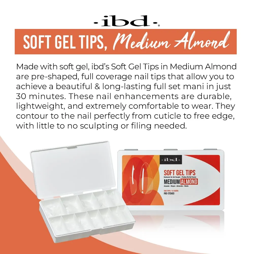IBD Clear Soft Gel Nail Tips Medium Almond Shape - Pre-Etched, Nail Extensions for Strong Adhesion, Long-Lasting Acrylic Press On Nails, DIY Nail Art, 504 Tips, 1-Pack