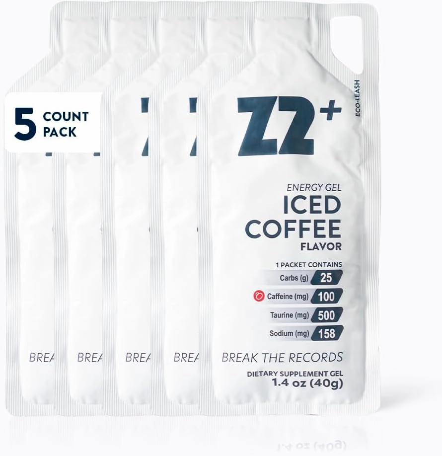 Iced Coffee Energy Gel Performance - 25g Carb, 158mg Sodium, 100mg Caffeine, 500mg Taurine, Electrolytes, Pre & During Workout, Boosts Endurance - 5-Count Pack
