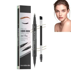 Imaginaryl Eyebrow, Imaginaryl Brow, 2-in-1 Dual-Ended Eyebrows Pen, Faux Brow Ultra Fine Double-Brush Tip Brow Filling Pen, Waterproof (02# Brown * 2 PCS)