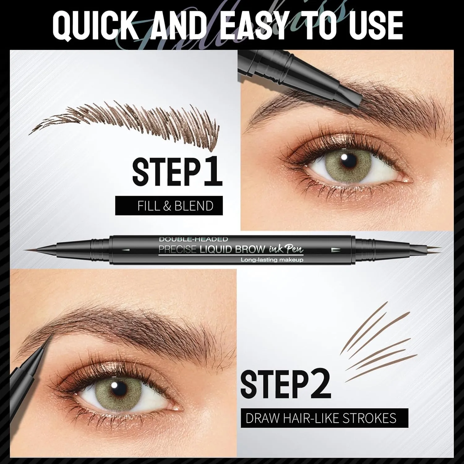 Imaginaryl Eyebrow, Imaginaryl Brow, 2-in-1 Dual-Ended Eyebrows Pen, Faux Brow Ultra Fine Double-Brush Tip Brow Filling Pen, Waterproof (02# Brown * 2 PCS)