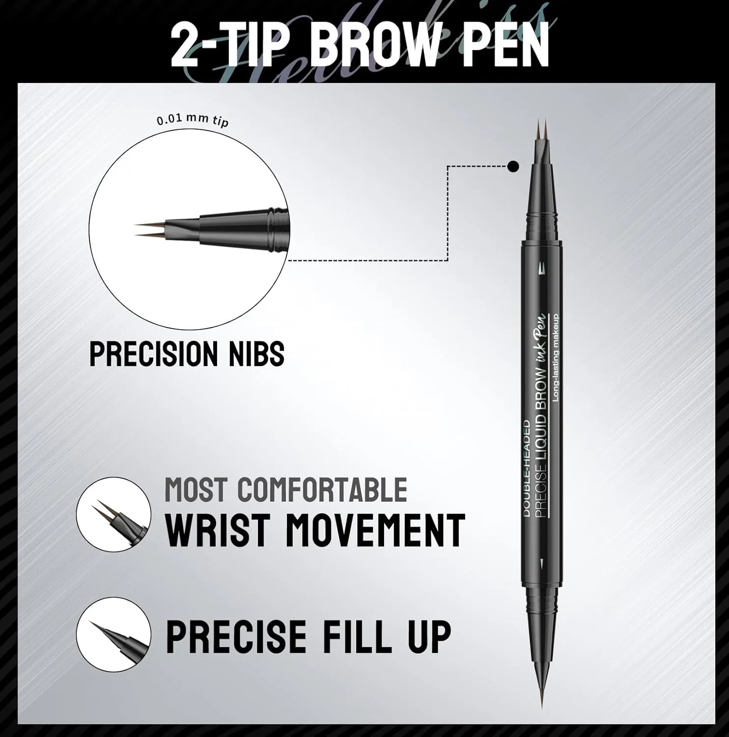 Imaginaryl Eyebrow, Imaginaryl Brow, 2-in-1 Dual-Ended Eyebrows Pen, Faux Brow Ultra Fine Double-Brush Tip Brow Filling Pen, Waterproof (02# Brown * 2 PCS)