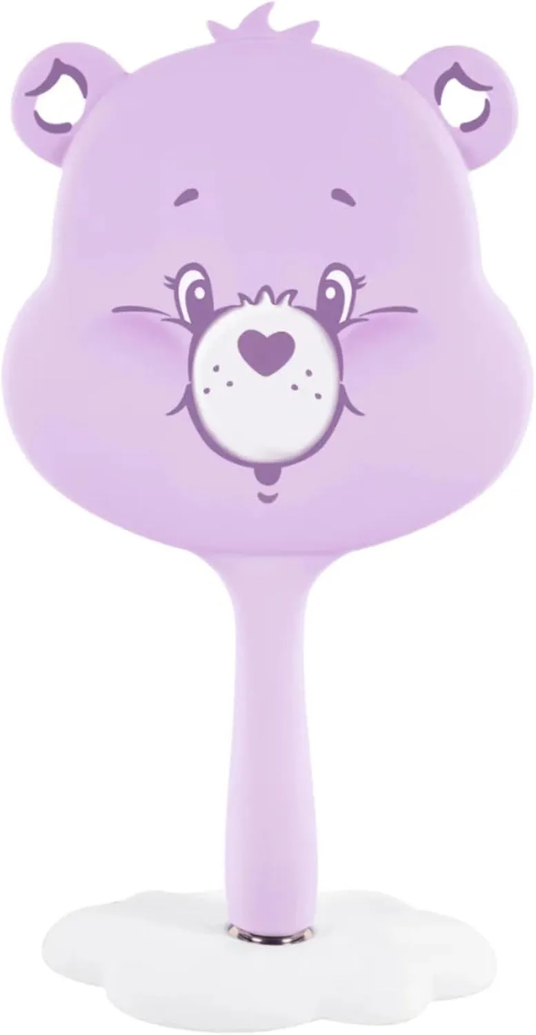 Impressions Vanity Care Bears Share Bear LED Handheld Makeup Mirror for Desk, Lighted Travel Makeup Mirror with Detachable Standing Base, Ultra Bright Adjustable Lighting and Figural Shaped (Purple)