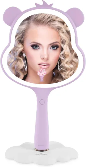 Impressions Vanity Care Bears Share Bear LED Handheld Makeup Mirror for Desk, Lighted Travel Makeup Mirror with Detachable Standing Base, Ultra Bright Adjustable Lighting and Figural Shaped (Purple)