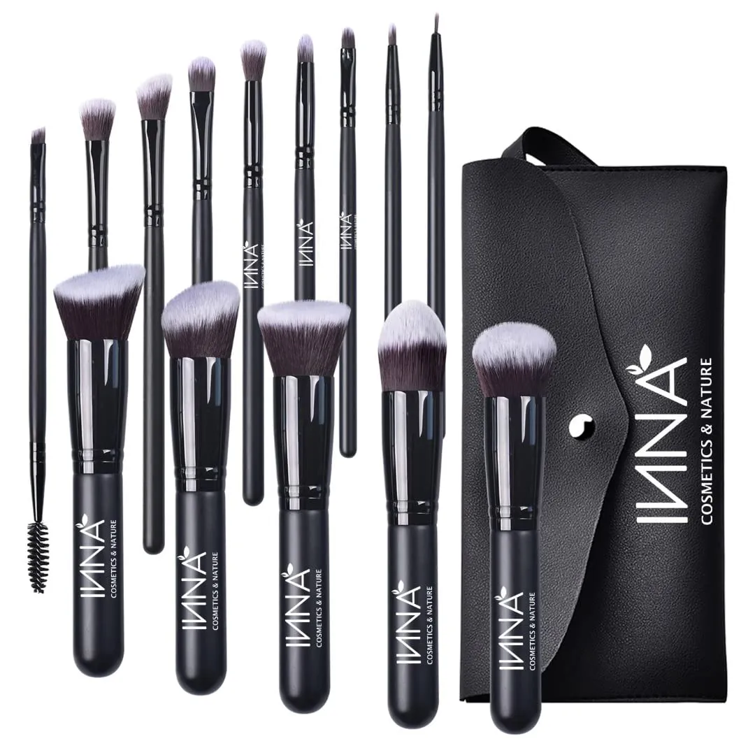 Inna Cosmetics & Nature - Makeup Brush Set 14 Pcs, Premium and Professional Make Brushes Kit with Storage Bag