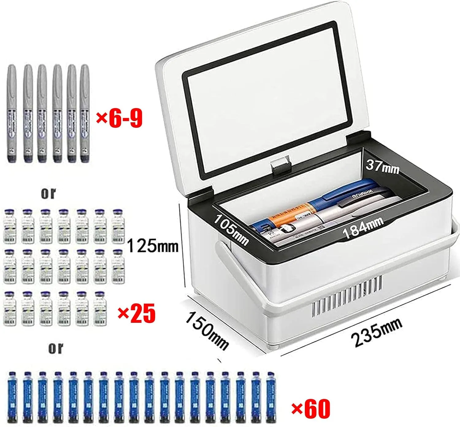 Insulin Cooler,Portable Smart Mini Refrigerator,Mini Insulin Refrigerator 0-18 °C,for Car/Travel/Aircraft,with Shoulder Bag,2Battery