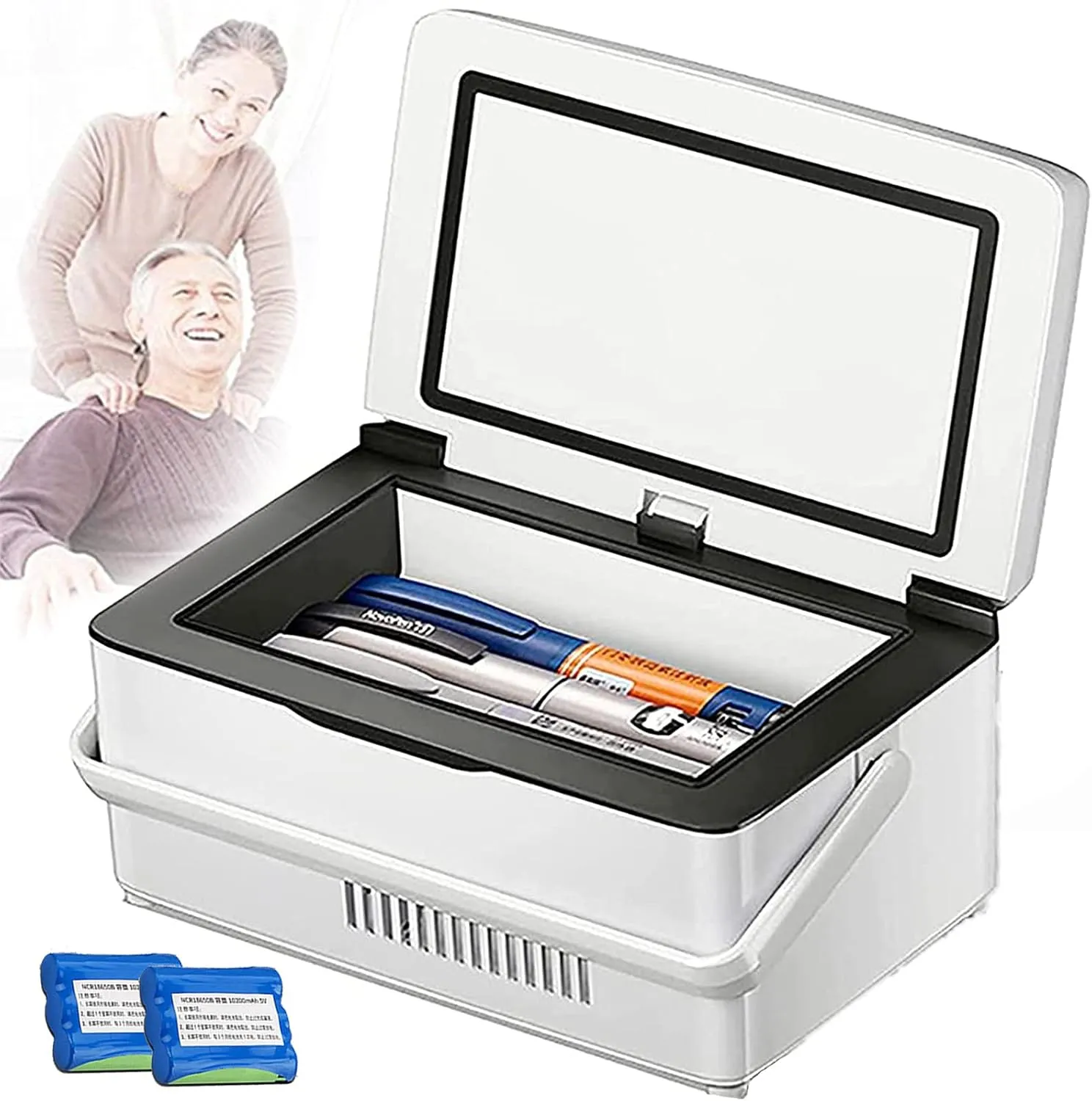 Insulin Cooler,Portable Smart Mini Refrigerator,Mini Insulin Refrigerator 0-18 °C,for Car/Travel/Aircraft,with Shoulder Bag,2Battery