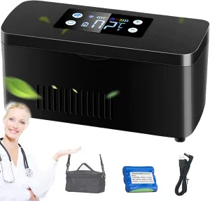 Insulin Refrigerated Box 2-8℃ Thermostat Drug Reefer Portable Car Refrigerators,10200mAH Battery Powered,Keeps Medication Cool and Thermostat,with Shoulder Bag,1Battery