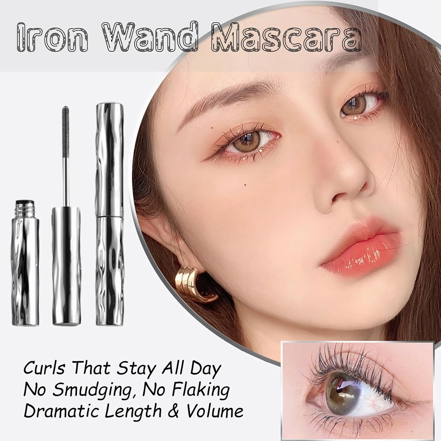 Iron Wand Mascara, Washable Brushless Metal Wand Mascaras, Metal Iron Wands Rod Mascara Waterproof, Lengthening 3D Curling Wands for Long Lasting Smudge-Proof No Flaking Tint (2 PCS)
