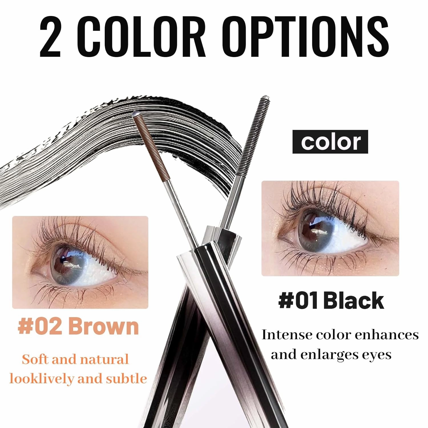 Iron Wand Mascaras - Lengthening, 2025 Upgraded Waterproof Metal Wand Mascaras, 3D Curling Eyelash Iron Mascara, Waterproof, Smudge-Proof, Long Lasting, No Flaking, No Clumping (Dark Brown, 2)