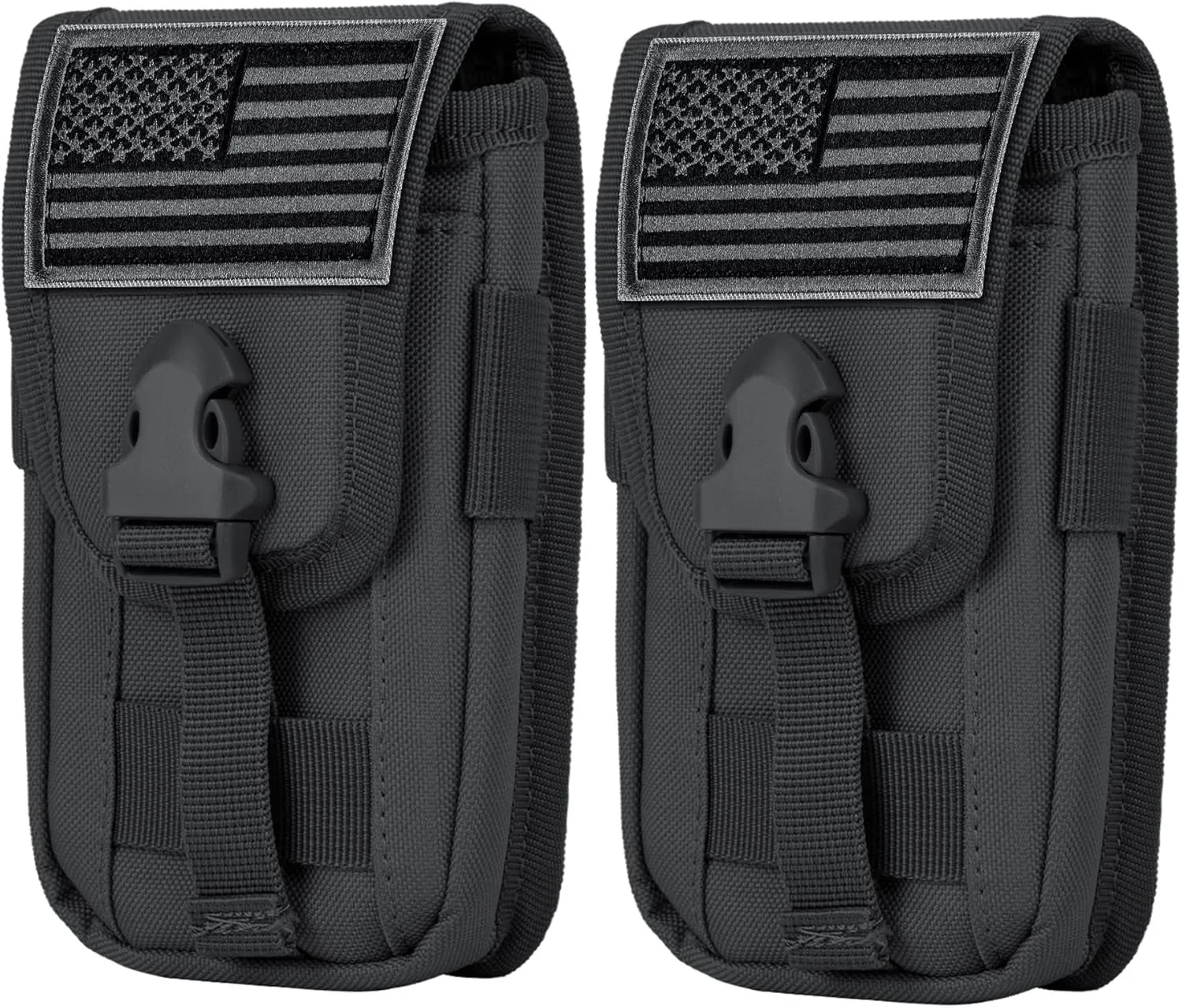 IronSeals 2 Pack Tactical Phone Holster Pouch, Smartphone Pouch Case Molle Attachment Belt Holder Waist for 4.7"-6.9" Phone with US Flag Patch for iPhone 16 Pro Max/15 Pro Max/14 Pro Max/13 Pro Max