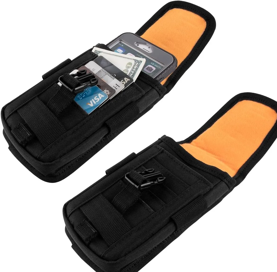 IronSeals 2 Pack Tactical Phone Holster Pouch, Smartphone Pouch Case Molle Attachment Belt Holder Waist for 4.7"-6.9" Phone with US Flag Patch for iPhone 16 Pro Max/15 Pro Max/14 Pro Max/13 Pro Max
