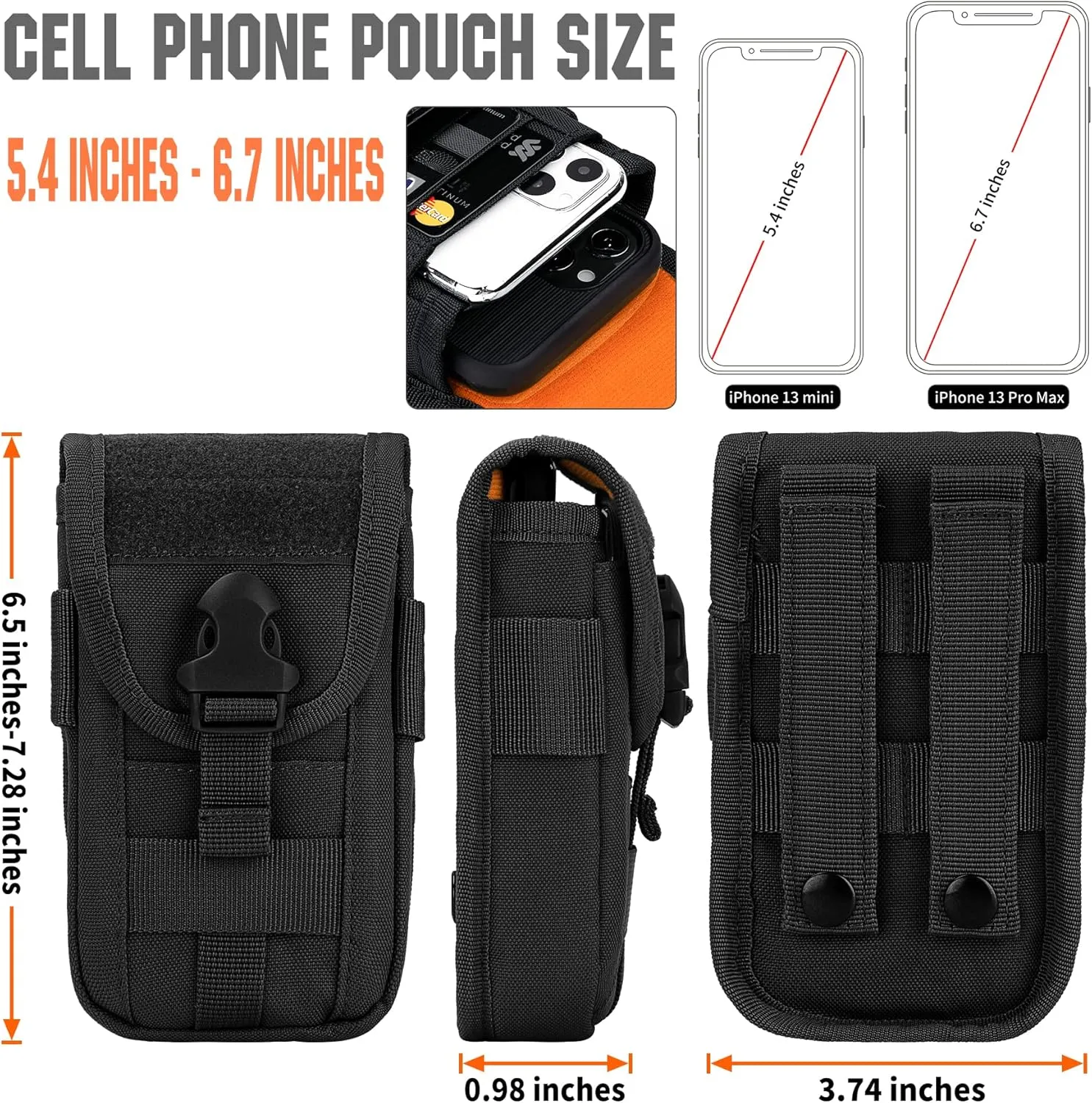 IronSeals 2 Pack Tactical Phone Holster Pouch, Smartphone Pouch Case Molle Attachment Belt Holder Waist for 4.7"-6.9" Phone with US Flag Patch for iPhone 16 Pro Max/15 Pro Max/14 Pro Max/13 Pro Max