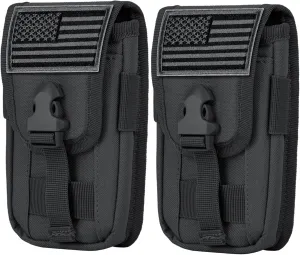 IronSeals 2 Pack Tactical Phone Holster Pouch, Smartphone Pouch Case Molle Attachment Belt Holder Waist for 4.7"-6.9" Phone with US Flag Patch for iPhone 16 Pro Max/15 Pro Max/14 Pro Max/13 Pro Max