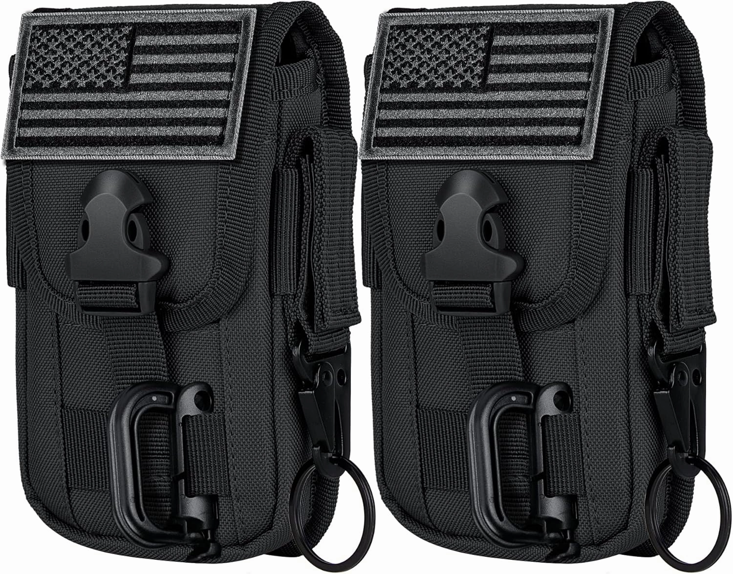 IronSeals 2 Pack Tactical Phone Holster Pouch, Gadget Waist Bag Molle Attachment Belt Holder Bag with US Flag Patch and Tactical Gear Clip for 4.7"-6.9" Phone